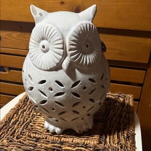 Pottery Barn Crackled Punched White Ceramic Owl 🦉 Lantern RARE
